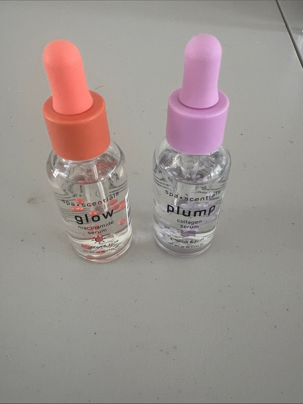 The Ordinary Glow & Plump Serums — Orange and Pink Dropper Caps